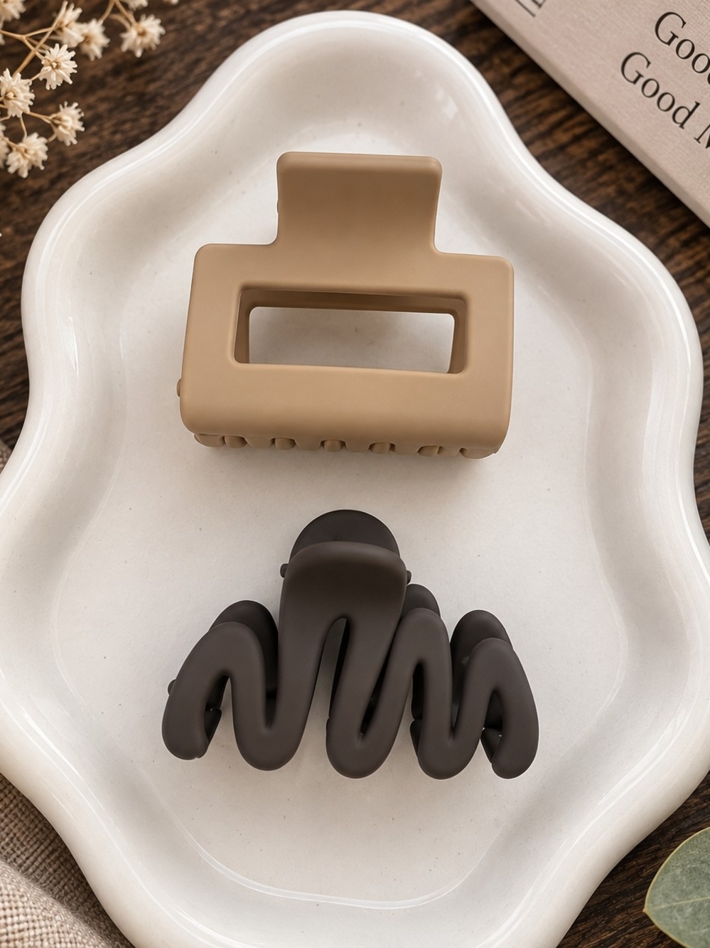 Matte Taupe and Chocolate Hair Claw Clips - Set of 2 New